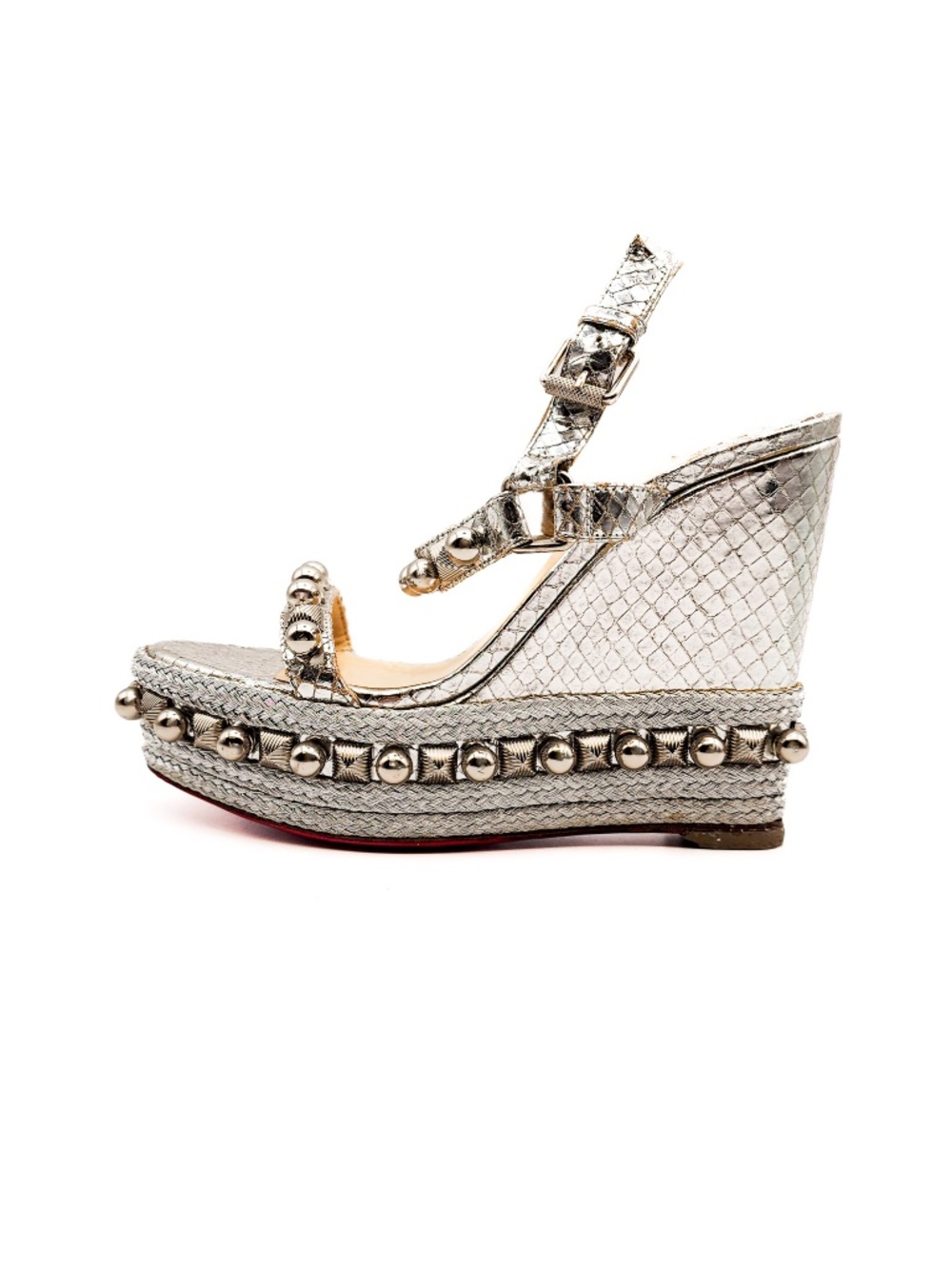 Christian Louboutin Metallic Silver Studded Espadrille Platform Sandals EU 36 - Picture 2 of 9
